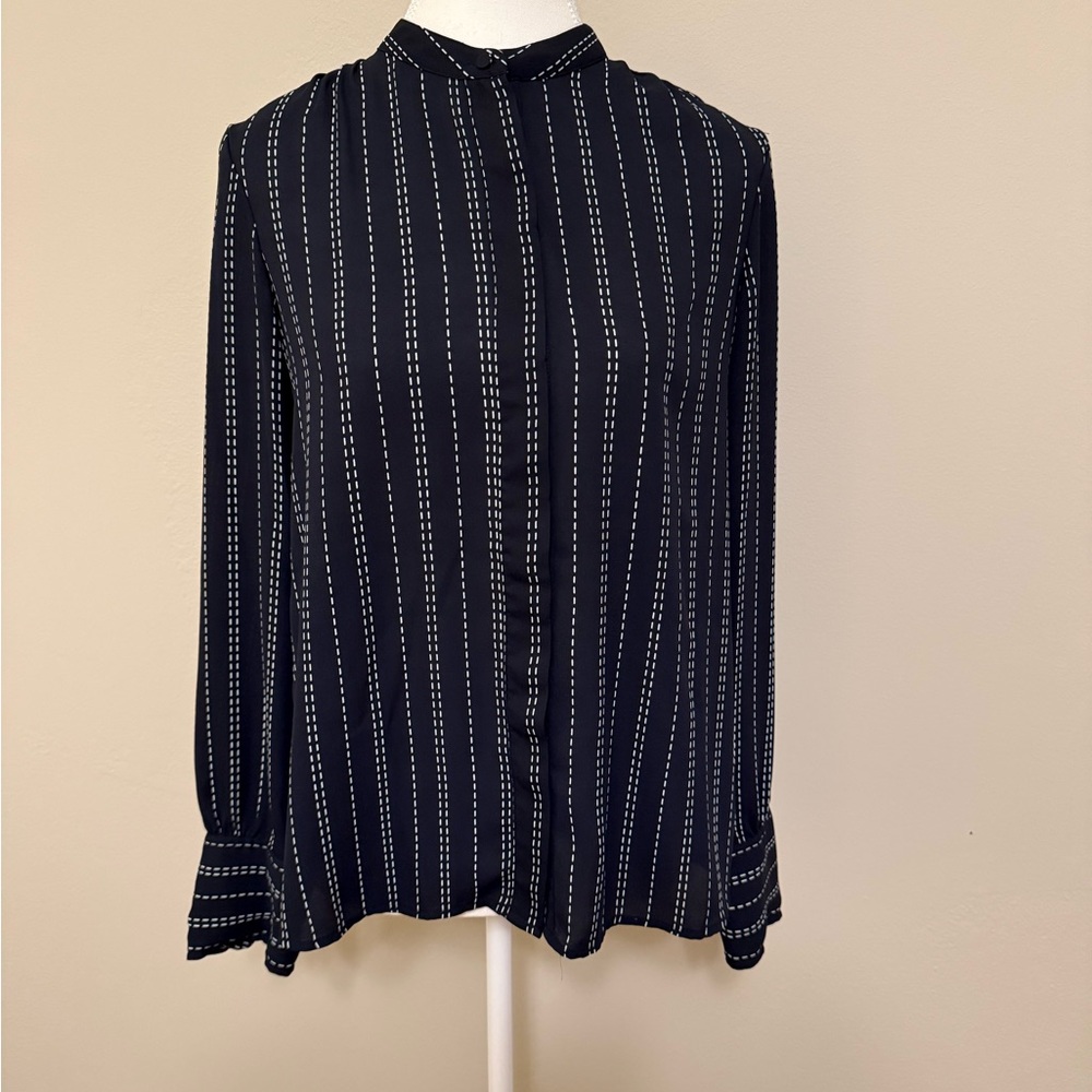 Navy and White Striped Women's Top